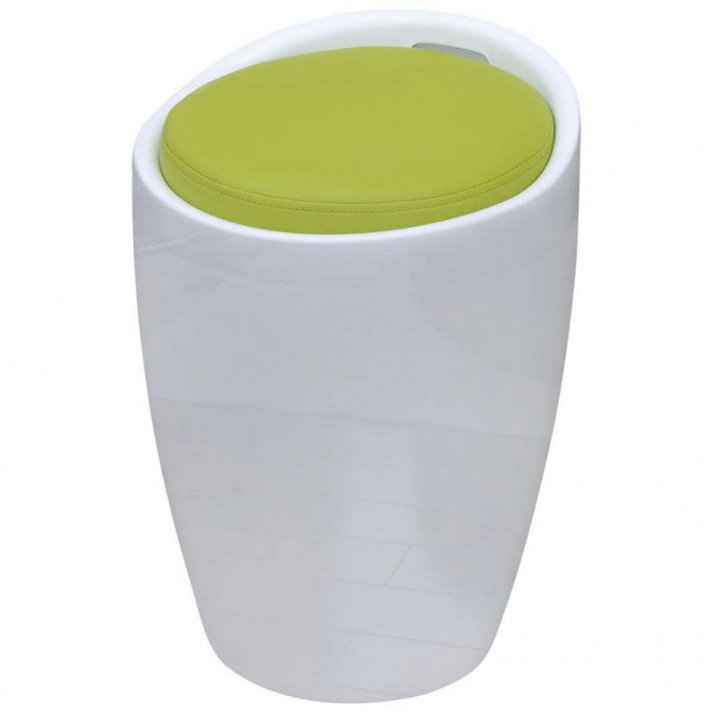 Sgabello bianco con sedile estraibile di ecopelle verde Vida XL