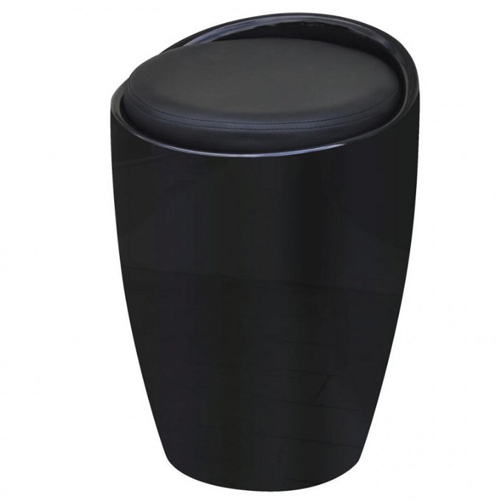 Tamborete preto com assento removível de couro sintético preto Vida XL