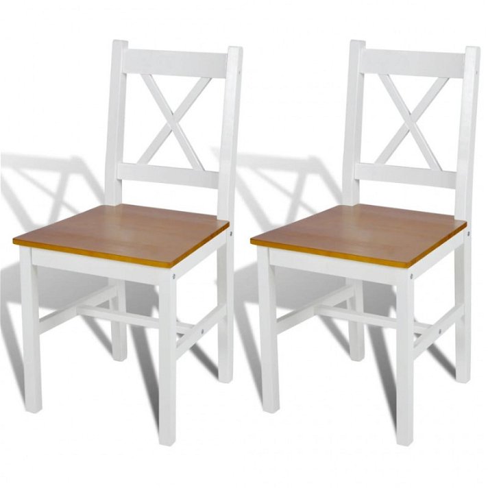 Conjunto de cadeiras para sala de jantar cor branca e natural de pinho Vida XL