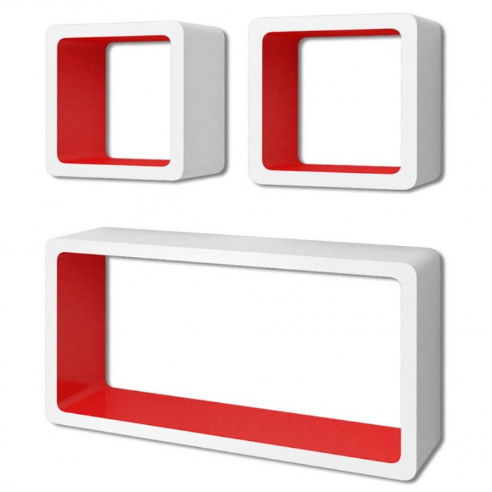 Conjunto de três estantes para interiores com forma cúbica de cor branca e vermelha Vida XL