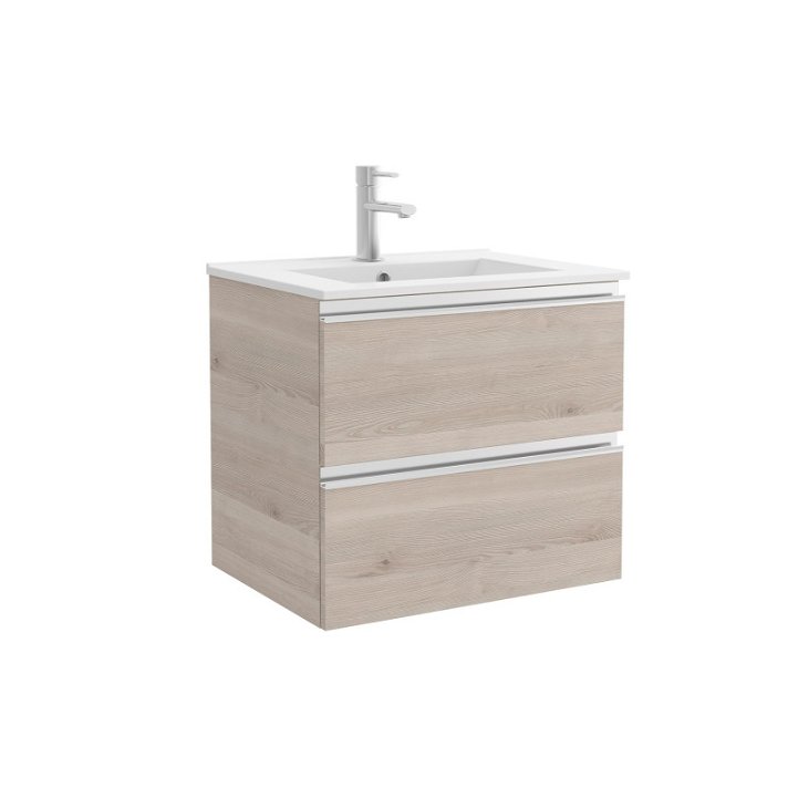 Meuble de salle de bains avec plan vasque en porcelaine et 2 tiroirs avec finition naturelle Spirit Salgar
