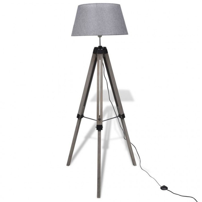 Lámpara de pie con altura ajustable color gris fabricada en madera y tela de lino Vida XL
