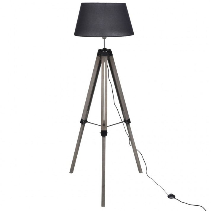 Lámpara de pie con altura ajustable color negro fabricada en madera y tela de lino Vida XL