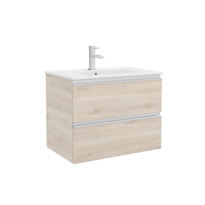 Mueble de baño de tableros de melamina con lavabo de porcelana y 2 cajones color natural Spirit Salgar