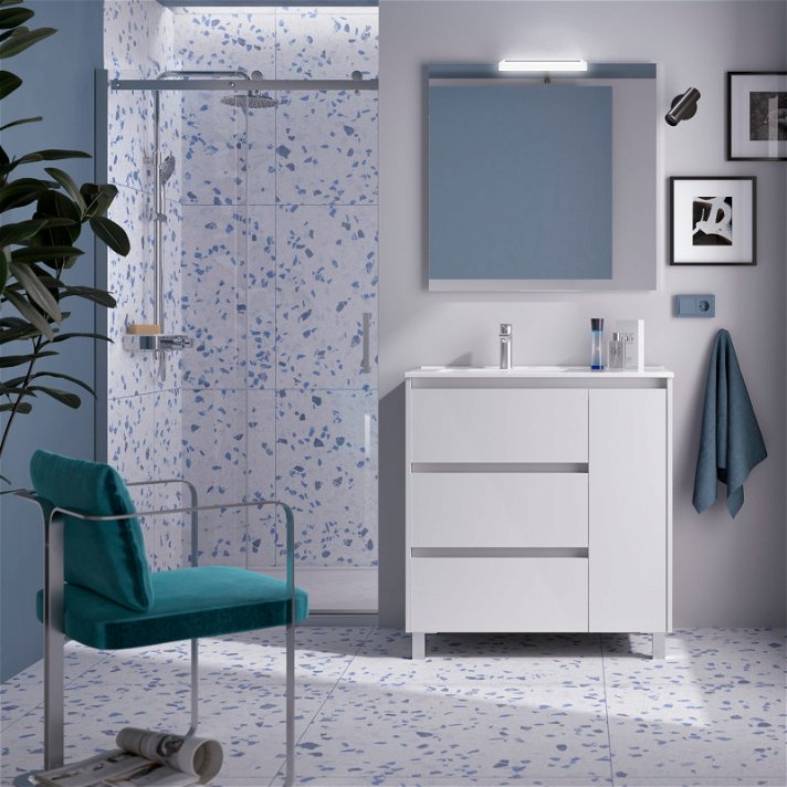 Mueble de baño de 84,8 cm de 3 cajones frontales y de acabado blanco brillo Noja Salgar