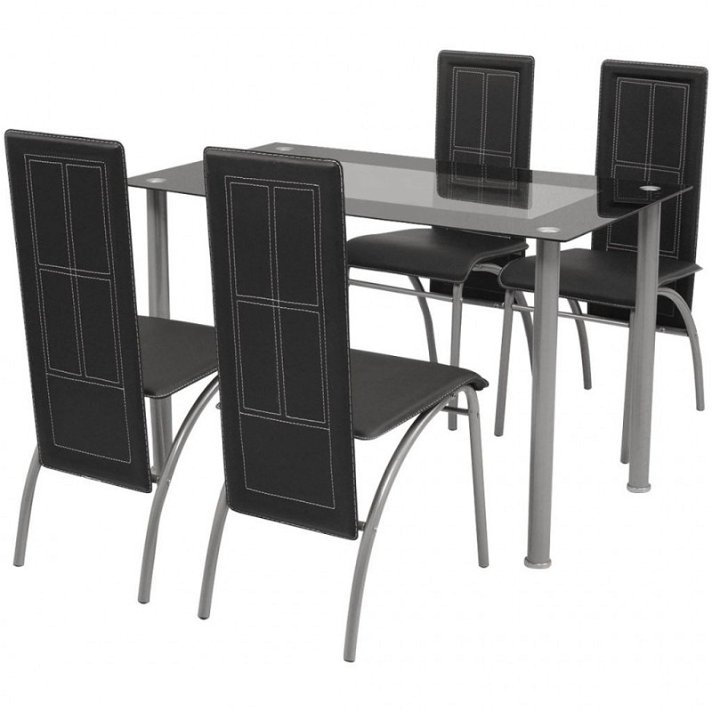 Conjunto de mesa e 4 cadeiras cor preta Vida XL