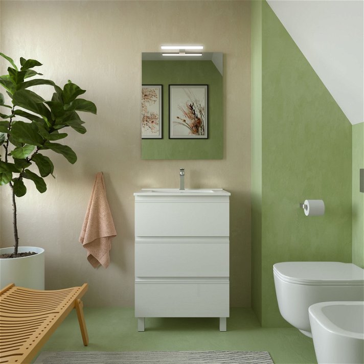 Mueble de baño de 60 cm con 3 cajones y de acabado blanco brillo Spirit 600 Salgar