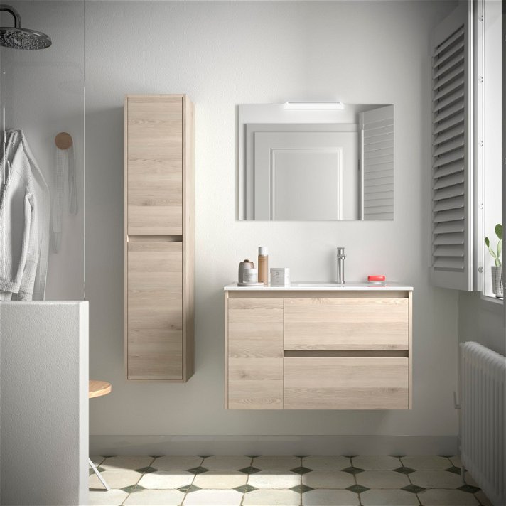 Mueble de baño con lavabo y puerta del lado izquierdo fabricado de MDF en color natural Noja 855 Salgar
