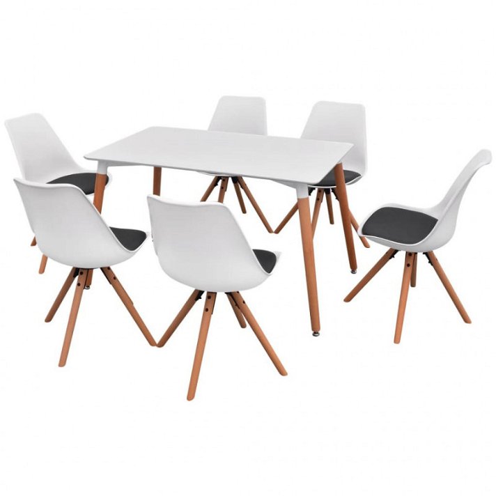 Mesa con 6 sillas de madera de haya Vida XL