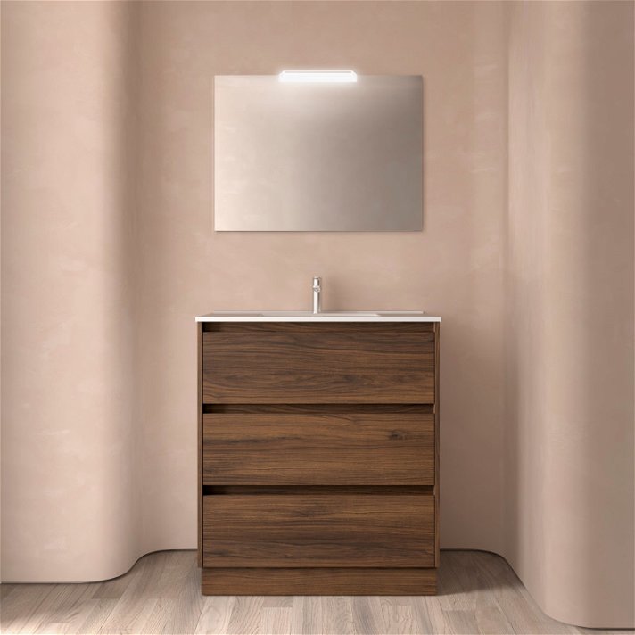 Mueble de baño de 79,7 cm con lavabo incluido y de acabado nogal maya Noja Salgar