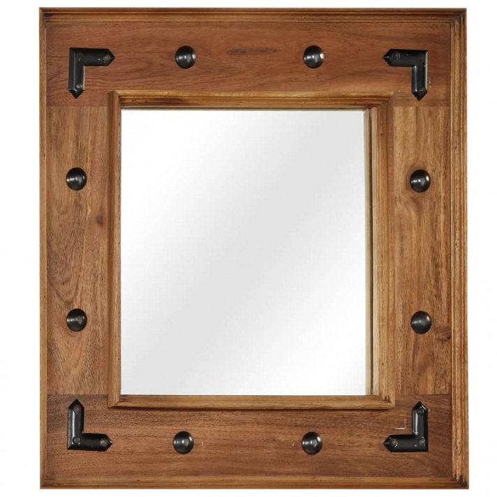 Espejo cuadrado de madera de acacia con herrajes 50x50 cm marrón VidaXL