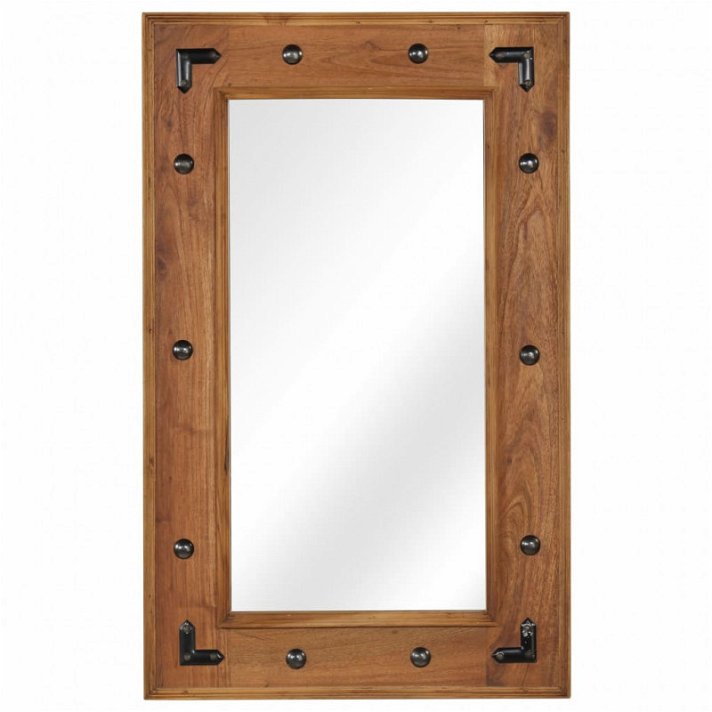 Espelho retangular de madeira de acácia com ferragens castanho Vida XL