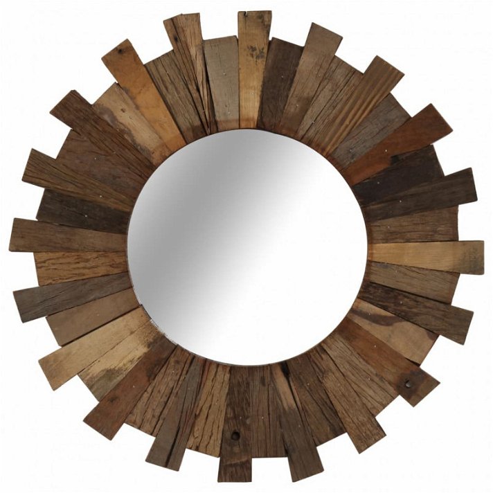Espejo de pared redondo de madera reciclada marrón VidaXL