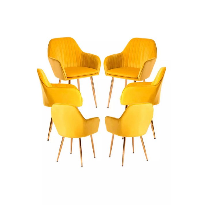 Conjunto de 6 cadeiras em aço reforçado e veludo de cor amarela Chic Golden Regalos Miguel