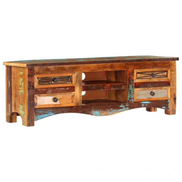 Mueble bajo de madera maciza reciclada barnizada 120x30 cm con estante y cajones Vida XL