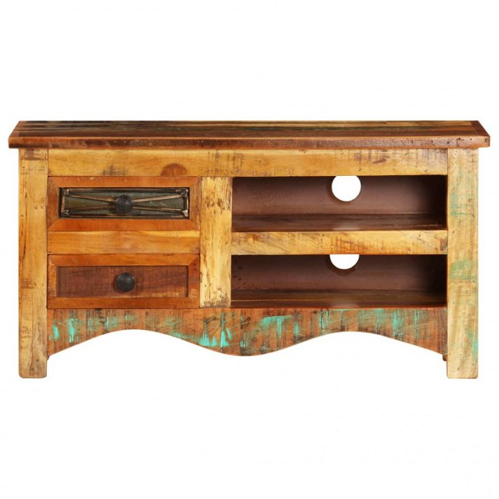 Mueble bajo de madera maciza reciclada barnizada 80x30 cm con estante y cajones Vida XL