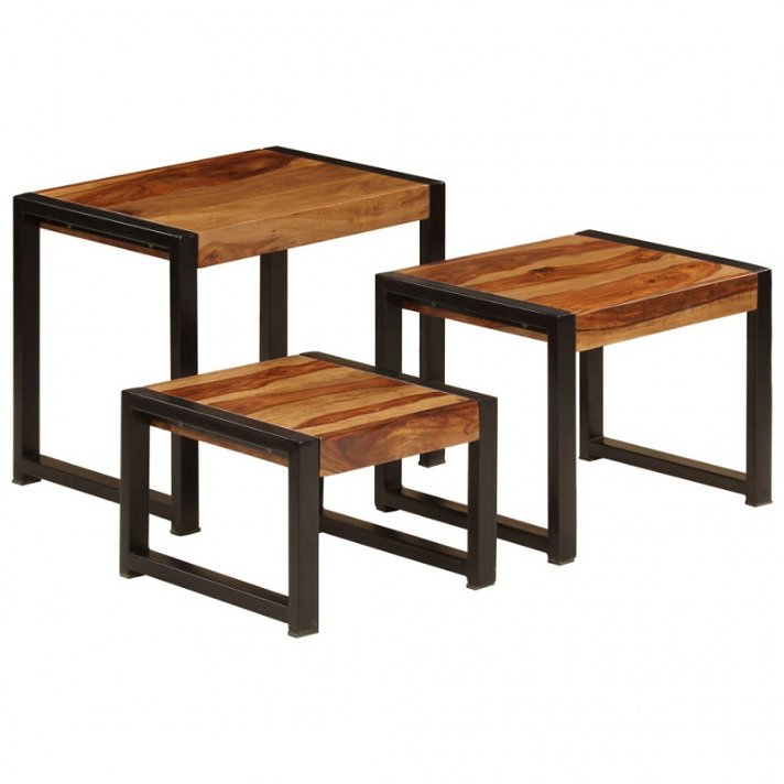 Mesas empilháveis 3 unidades de madeira maciça de sheesham Vida XL