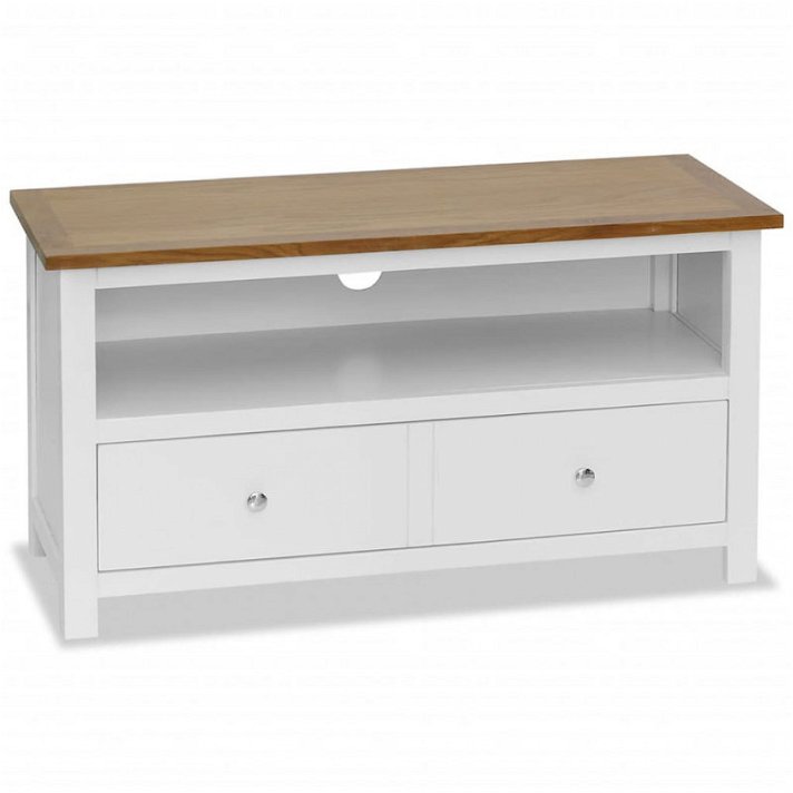 Mueble para TV fabricado en madera maciza de roble 90 cm color roble y blanco Vida XL