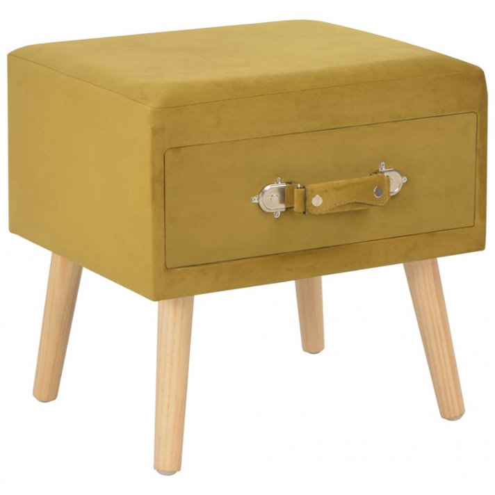 Mesa de cabeceira com design de maleta de 40 cm cor mostarda de veludo Vida XL