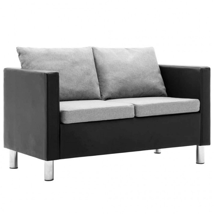 Sofá de 2 lugares com almofadas estofadas em couro preto e cinzento claro Vida XL