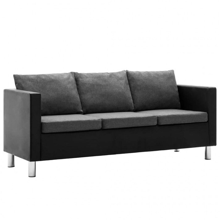 Canapé 3 places avec coussins en simili cuir noir et gris clair Vida XL
