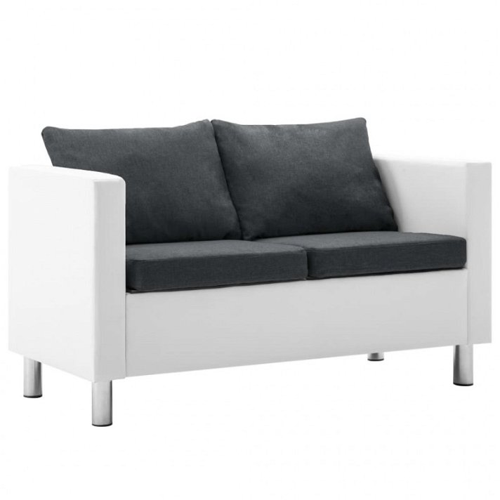 Sofá de 2 plazas con cojines tapizado en cuero sintético color blanco y gris oscuro Vida XL