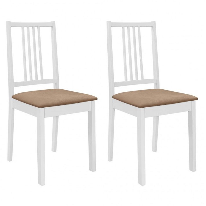 Pack de chaises classiques en bois et coussins blanc et crème Vida XL