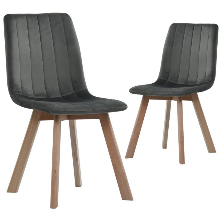 Set di due sedie da pranzo in velluto grigio e legno Vida XL