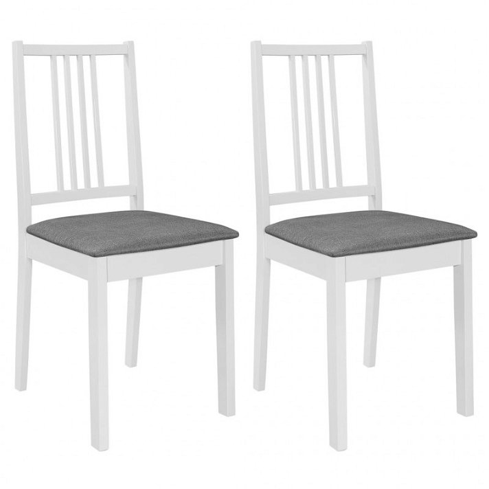 Conjunto de cadeiras clássicas de madeira com almofada branca e cinzenta Vida XL
