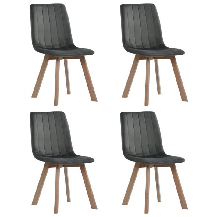 Set di quattro sedie da pranzo in velluto grigio e legno Vida XL