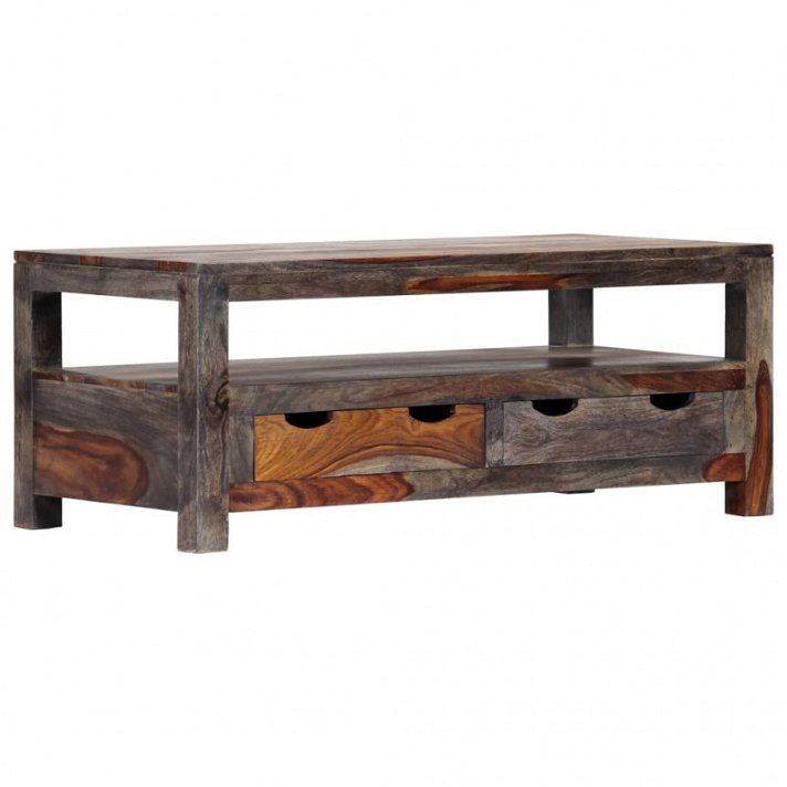 Mesa de centro de madera color gris con 2 cajones Vida XL