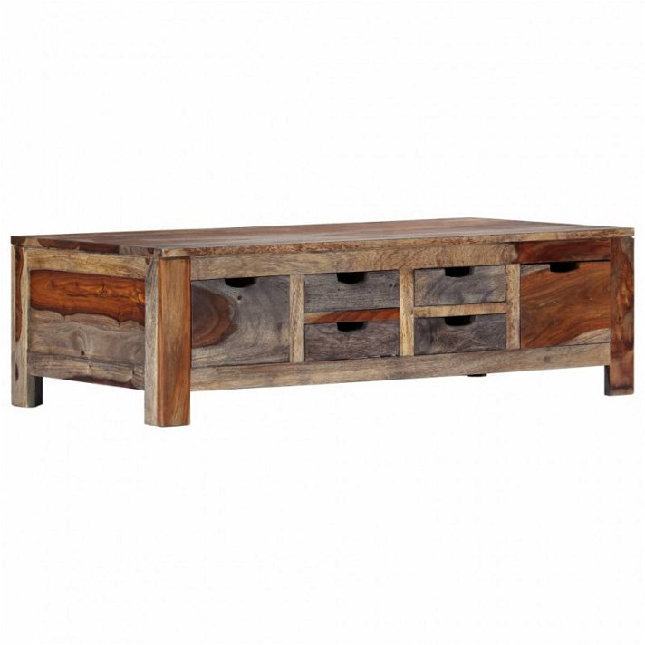 Mesa de centro de madeira cinzenta com 6 gavetas Vida XL