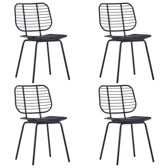 Set di sedie da pranzo in acciaio e rivestimento in pelle sintetica nera Vida XL