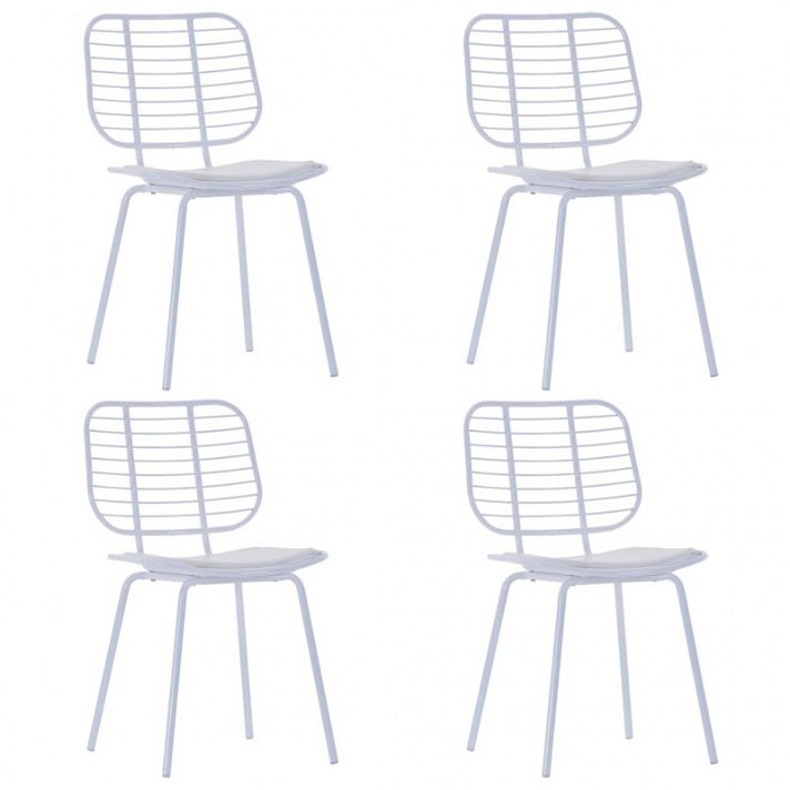 Set di sedie di acciaio con sedile di pelle bianco Vida XL