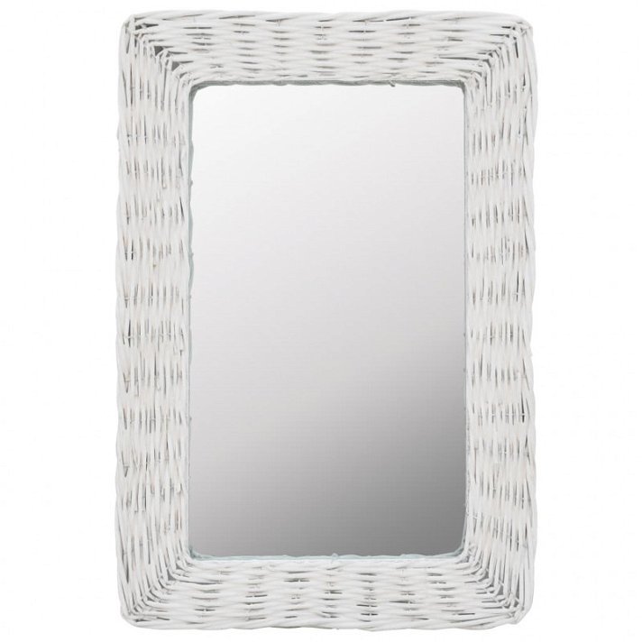 Specchio con cornice in vimini bianco Vida XL