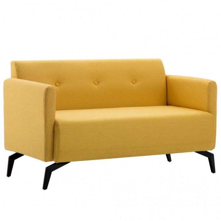 Sofá de 2 plazas de madera tapizado con tela de poliéster con botones amarillo 115x60 cm Vida XL