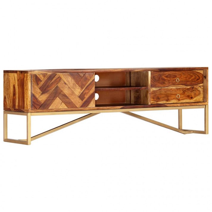 Mueble para TV fabricado en madera maciza de sheesham y hierro 140x30x45 cm Vida XL