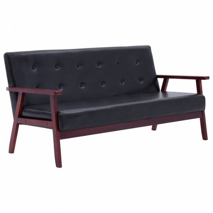 Sofá de madera tapizado con cuero sintético negro de 158x67 cm 3 plazas Vida XL
