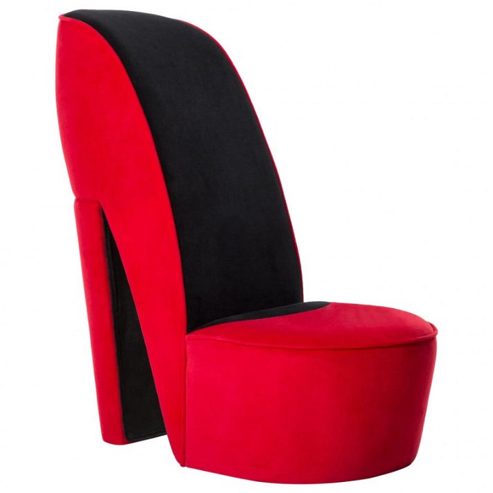 Poltrona a forma di scarpa con tacco velluto rosso e nero Vida XL