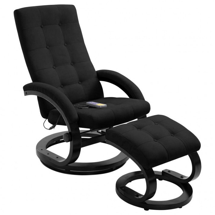 Poltrona massaggiante reclinabile con poggiapiedi in legno rivestito in pelle scamosciata nera Vida XL