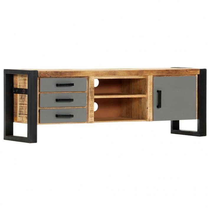 Mueble para TV de 120 cm de ancho de madera de mango con tres cajones y una puerta color gris metalizado Vida XL