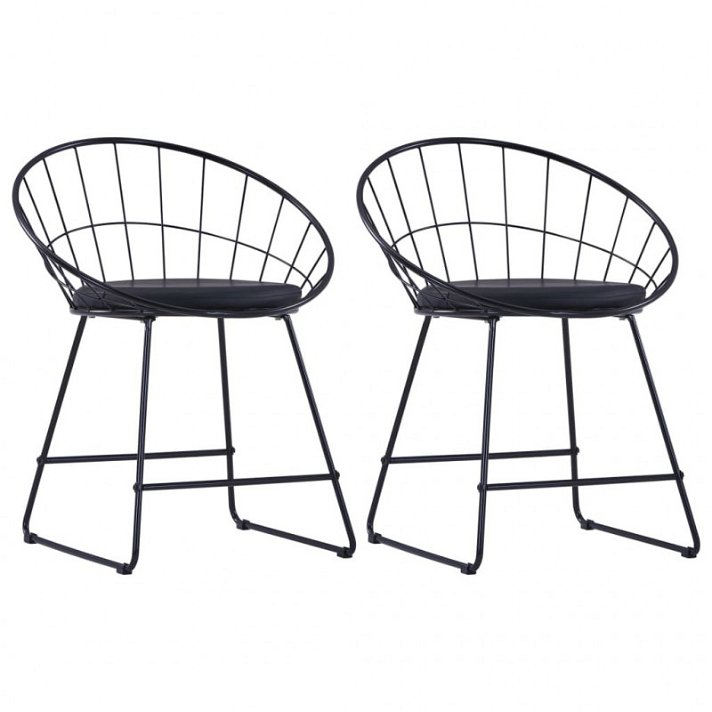 Set di sedie metalliche con sedile di pelle nero Vida XL