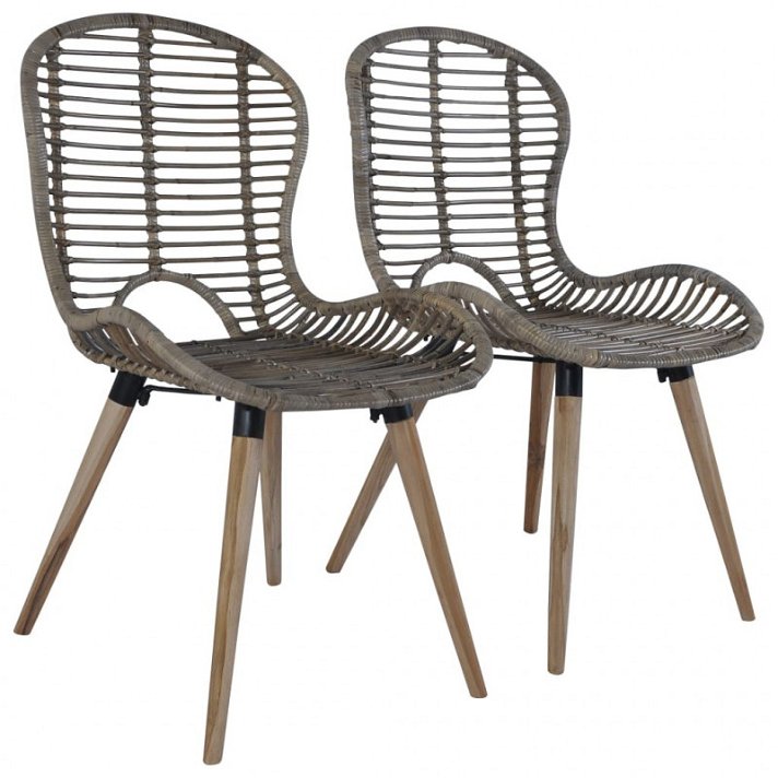 Pack de sillas para comedor fabricadas en ratán y madera con acabado natural VidaXL