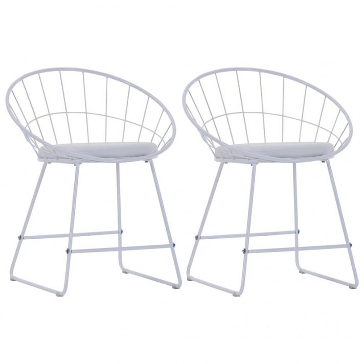 Set di sedie di acciaio con cuscini di pelle bianco Vida XL
