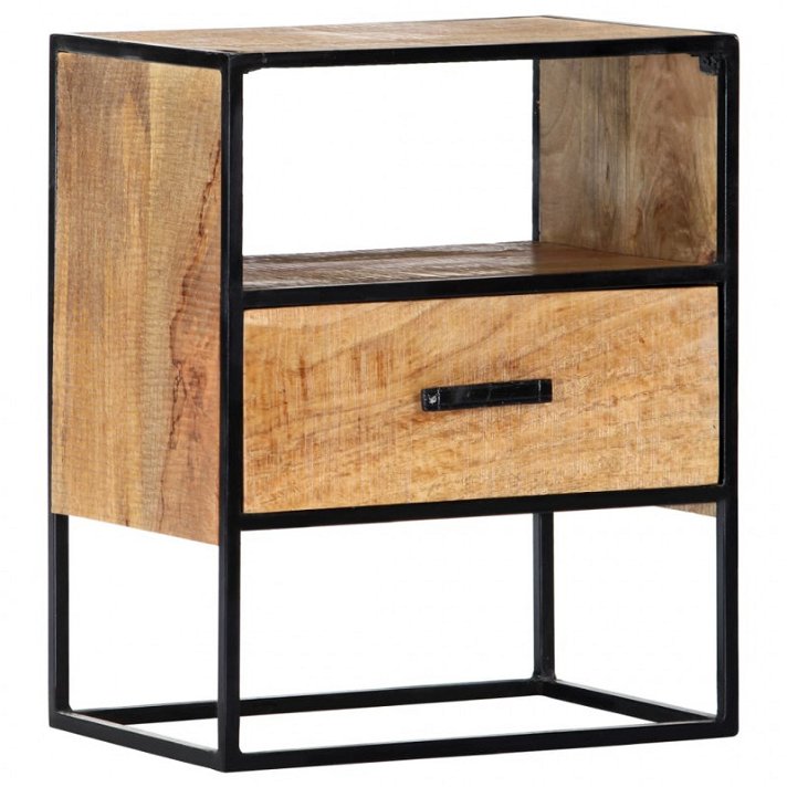 Mesa de cabeceira de 40 cm de madeira de mangueira e aço Vida XL