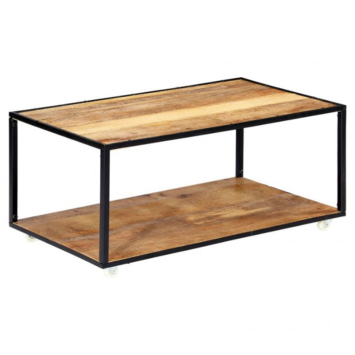 Table basse rectangulaire en bois recyclé avec compartiment et 4 roulettes Vida XL