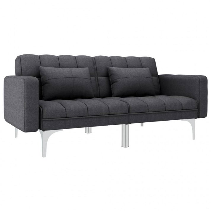 Sofá-cama de madeira de 175,5 cm estofado em tecido cinzento escuro com pernas de metal e almofadas Vida XL