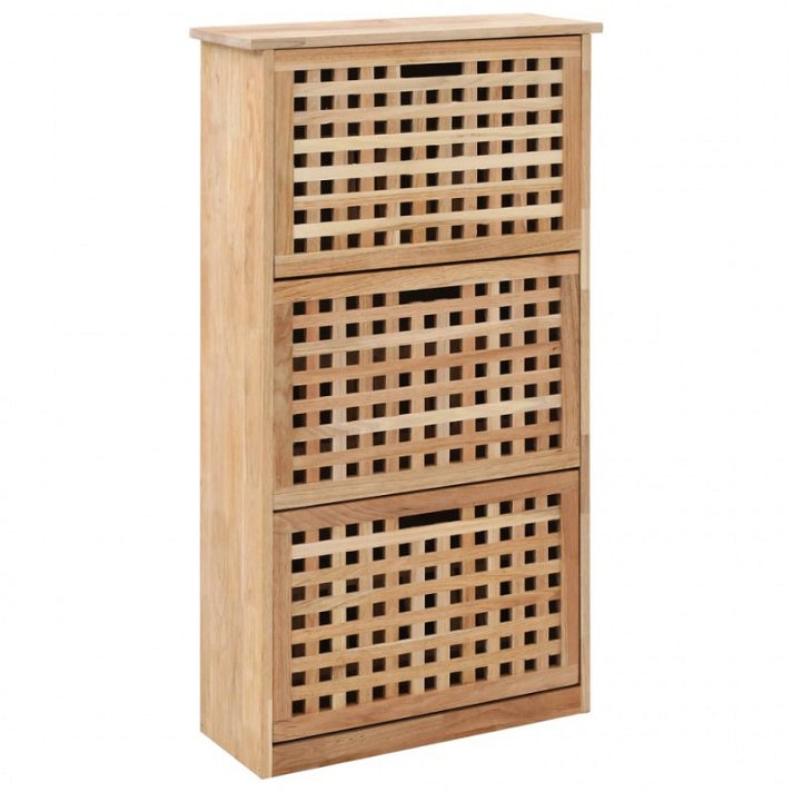 Mueble zapatero de 104 cm de 3 compartimentos y fabricado en madera maciza de nogal Vida XL