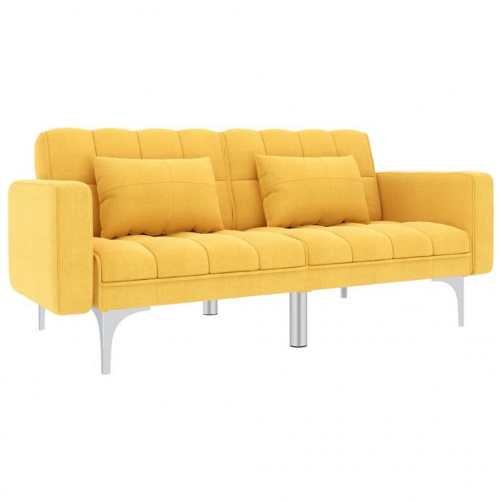 Divano letto reclinabile con schienale in legno e gambe in metallo e cuscini gialli Vida XL