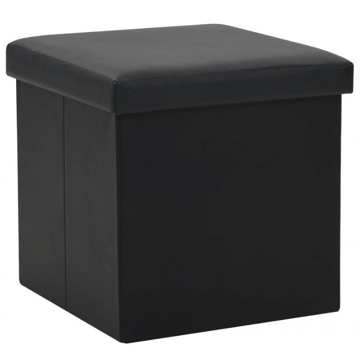 Taburete acolchado con espacio para almacenaje de tipo plegable y de cuero sintético color negro Vida XL
